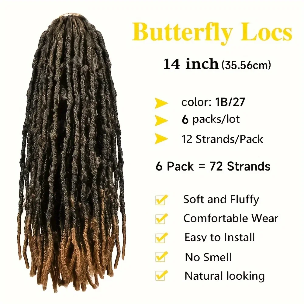 6 قطع من شعر كروشيه على شكل فراشة لوكس |   10-22 بوصة ملتوية مسبقًا ومحلقًا مسبقًا |   لوكس الصناعية الصناعية |   خفيفة الوزن، خالية من التشابك |   من السهل إنستا