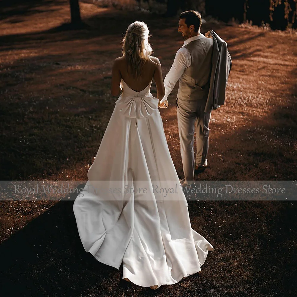 Robe de Mariée Élégante en Satin Blanc, Col en V, Ligne A, Dos aux, 2024 Fibres, Ceinture à Gros Nministériels d, Froncée, pour Patients