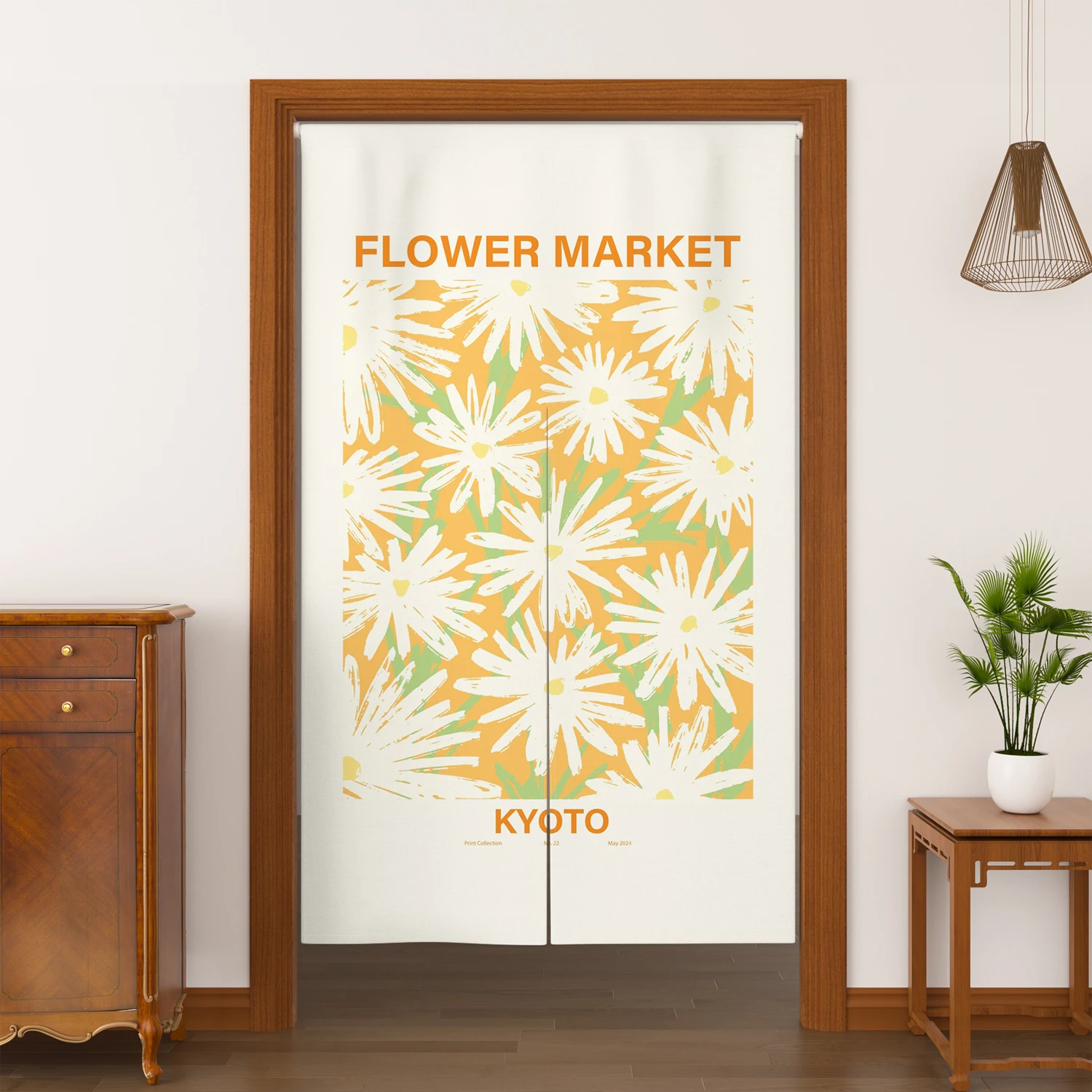 Japanese Flower Noren Door Curtains Dining Room Partition Linen Doorway Curtains Kitchen Entrance Split Hanging Half Curtains