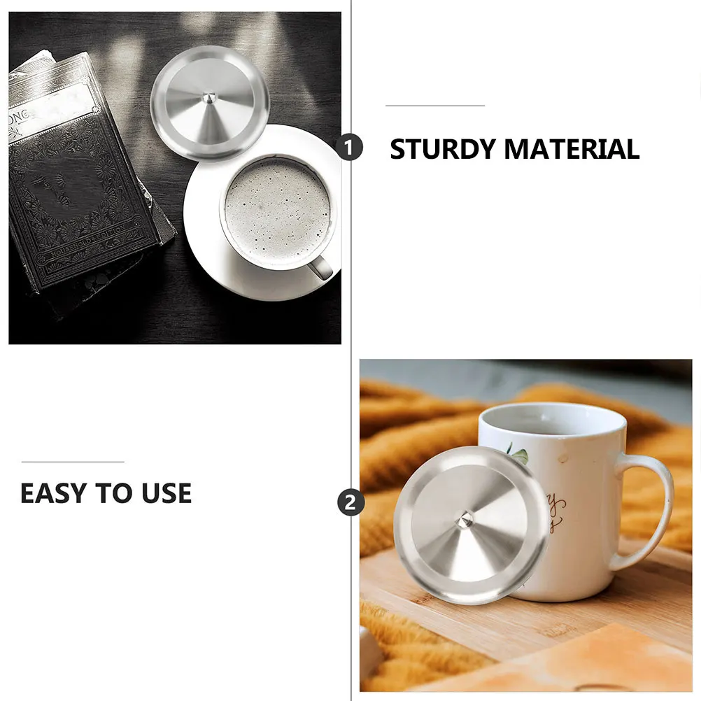 

4pcs Stainless Steel Cup Lid Leak Proof Water Mug Sealing Cap For Coffee Tea Replacement Universal Home Supplies Round Metal Mug
