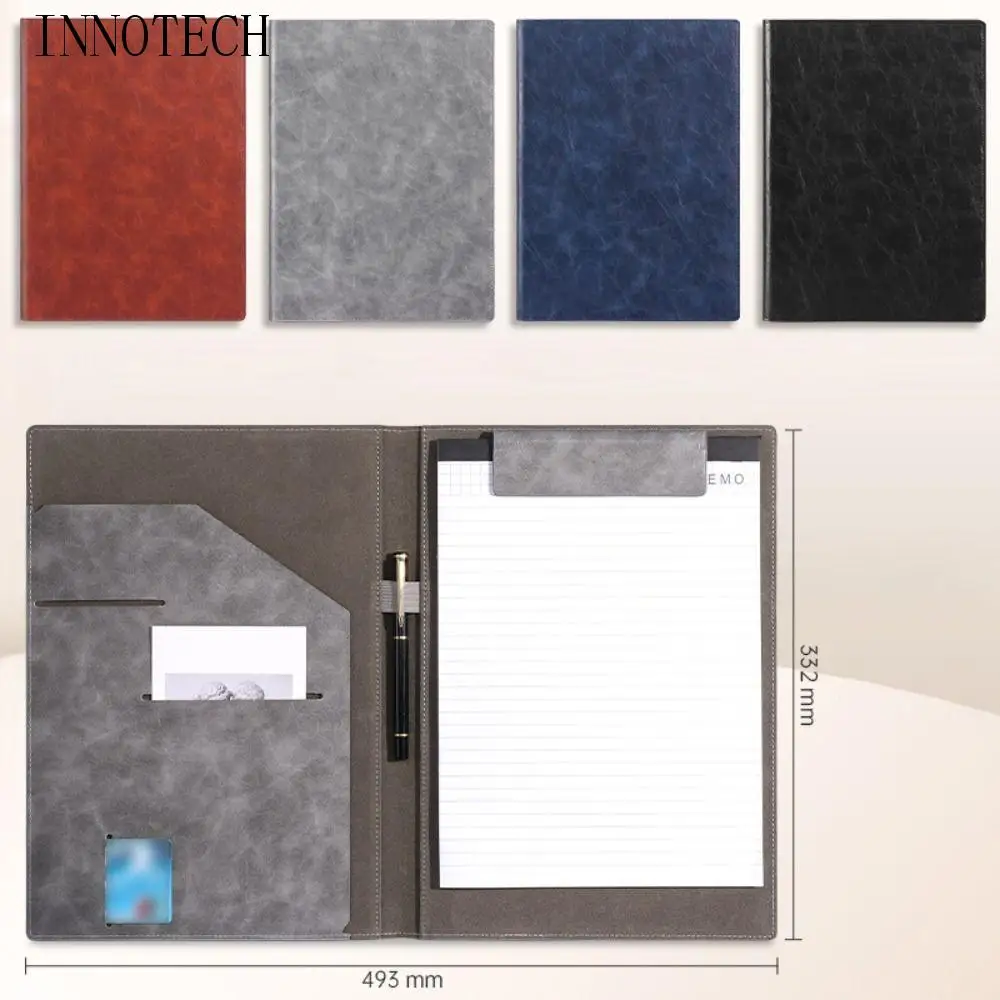 

Multifunctional A4 Conference Folder Vintage Portable Clipboard Leather File Folders Simple Writing Pads