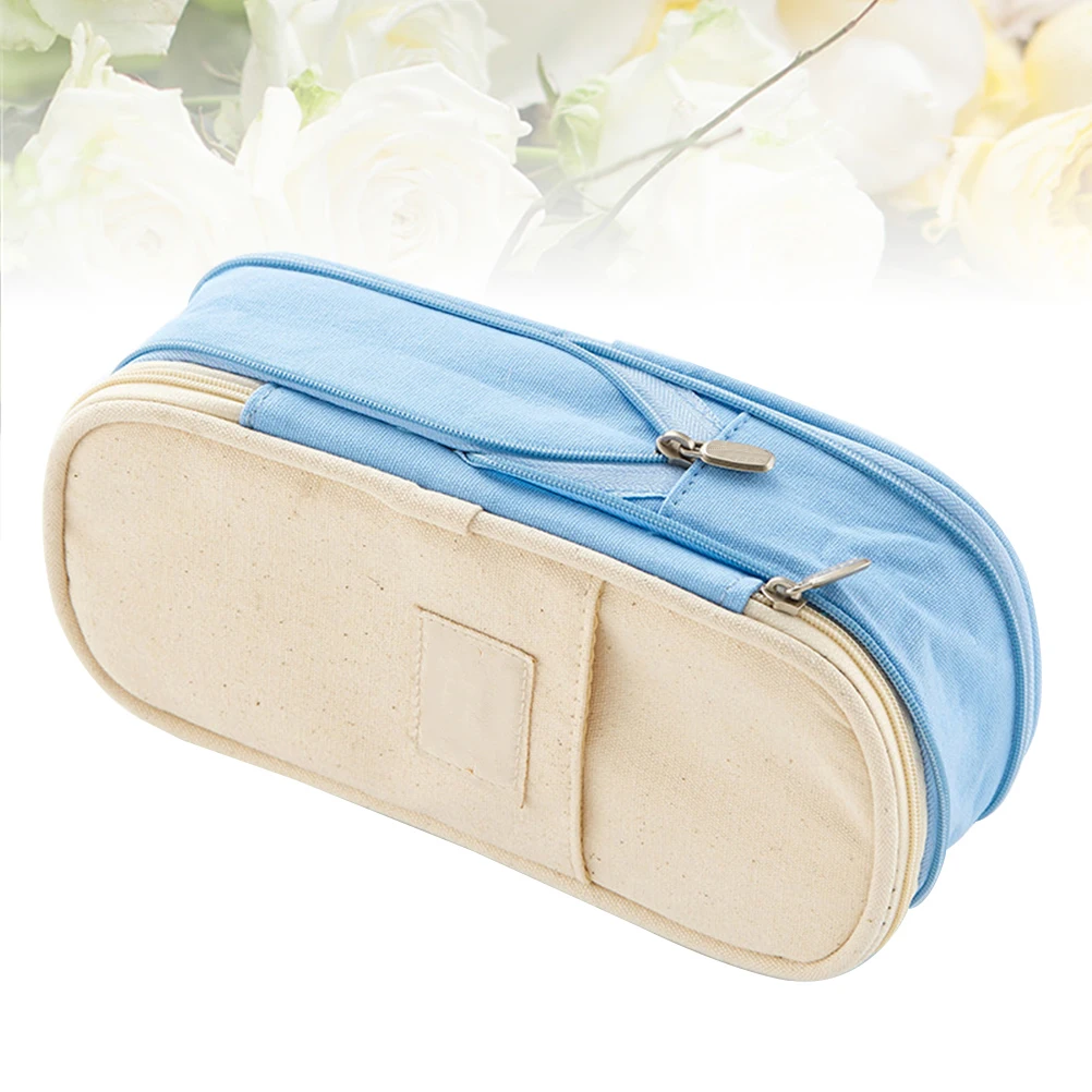 

Large Capacity Sky-Blue Portable Pencil Case Multifunctional Stationery Bag Pen Organizer Phone Coin Storage