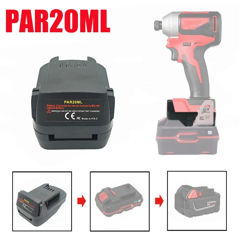 For Parkside 20V Li-ion Batteries PAR20ML Battery Adapter Converter Compatible with For Milwaukee 18V Li-ion Battery Power Tools