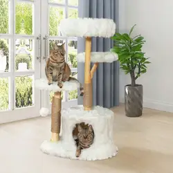 Modern Cat Tree Tower for Large Cats Real Branch Luxury Cat Condo Wood