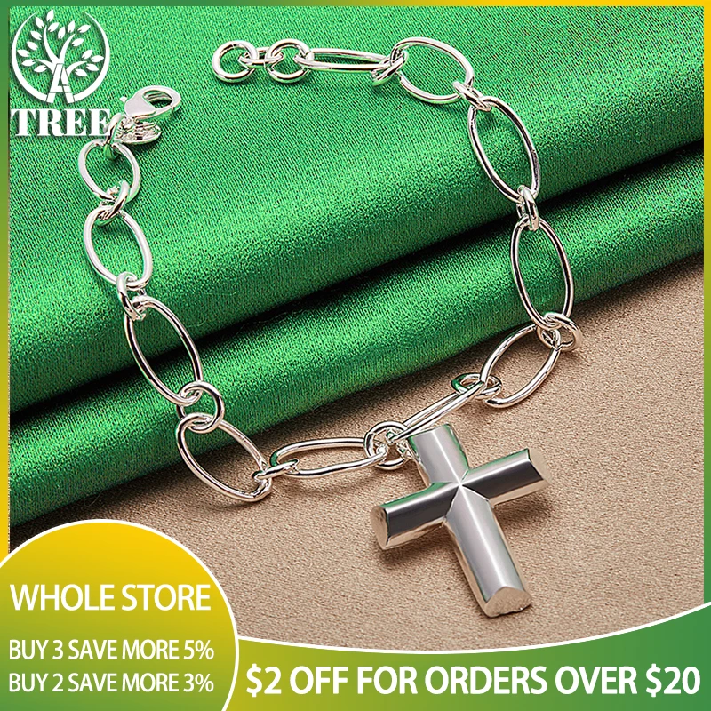 

ALITREE 925 Sterling Silver Cross Pendant Chain Bracelet For Women Men Party Anniversary Design Charm Fine Jewelry Accessories
