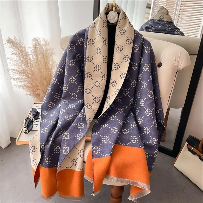

2023 Brand Warm Cashmere Poncho Shawl Scarf Luxury Print Thick Pashmina Winter Blanket Wraps Bufanda Casual Hijab Stoles Echarpe