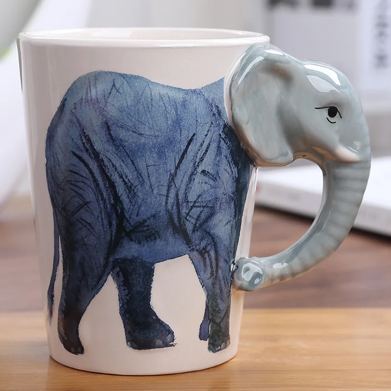 3D Animal Shaped Ceramic Mug, Rooster Elephant Tiger Zebra Parrot Porcelain Cup, Breakfast Cup for Kids