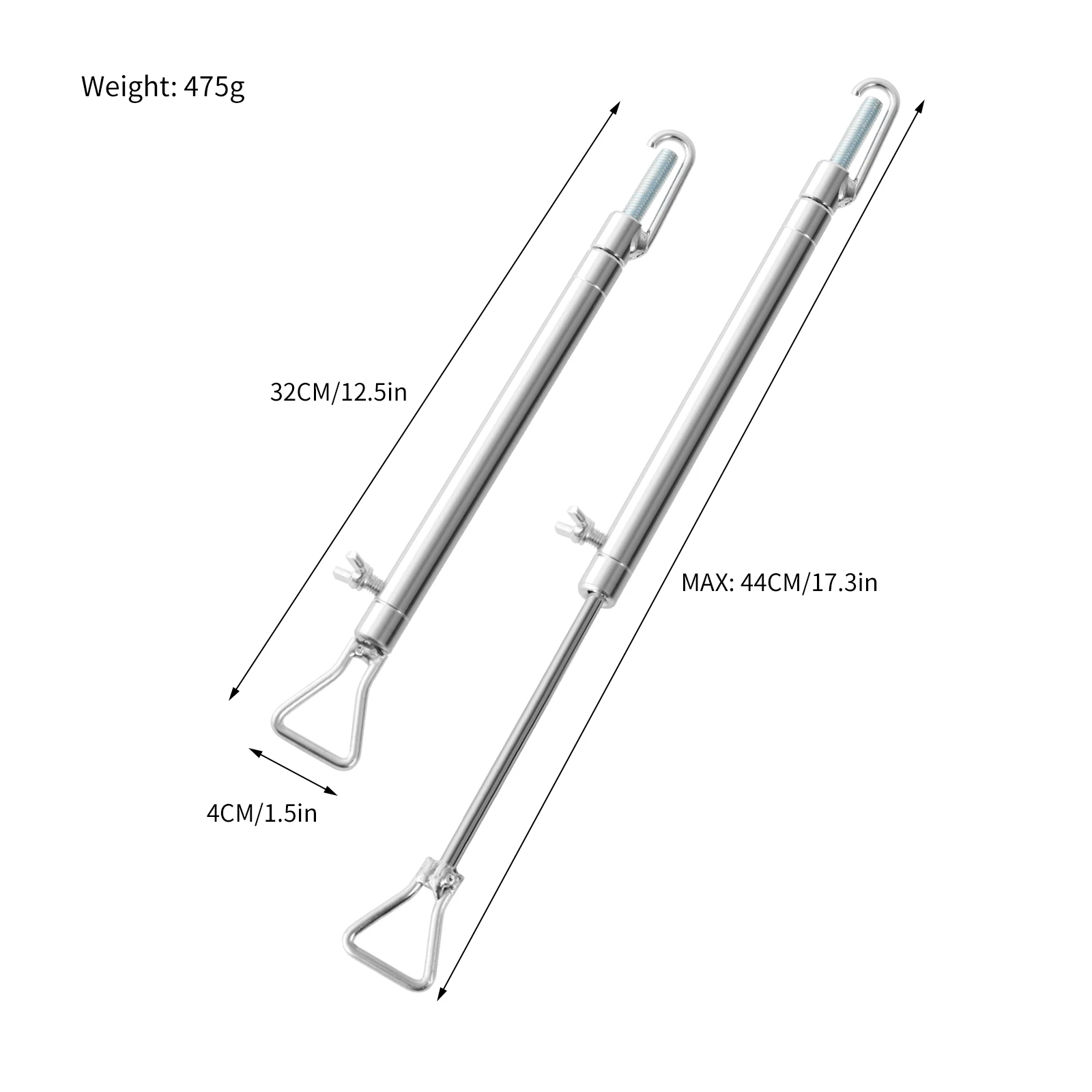 Adjustable Telescopic Steel Trunk Lid Support Rod with Hook and Locking Wing Screw for Car Liftgate Repair Maintenance Tool