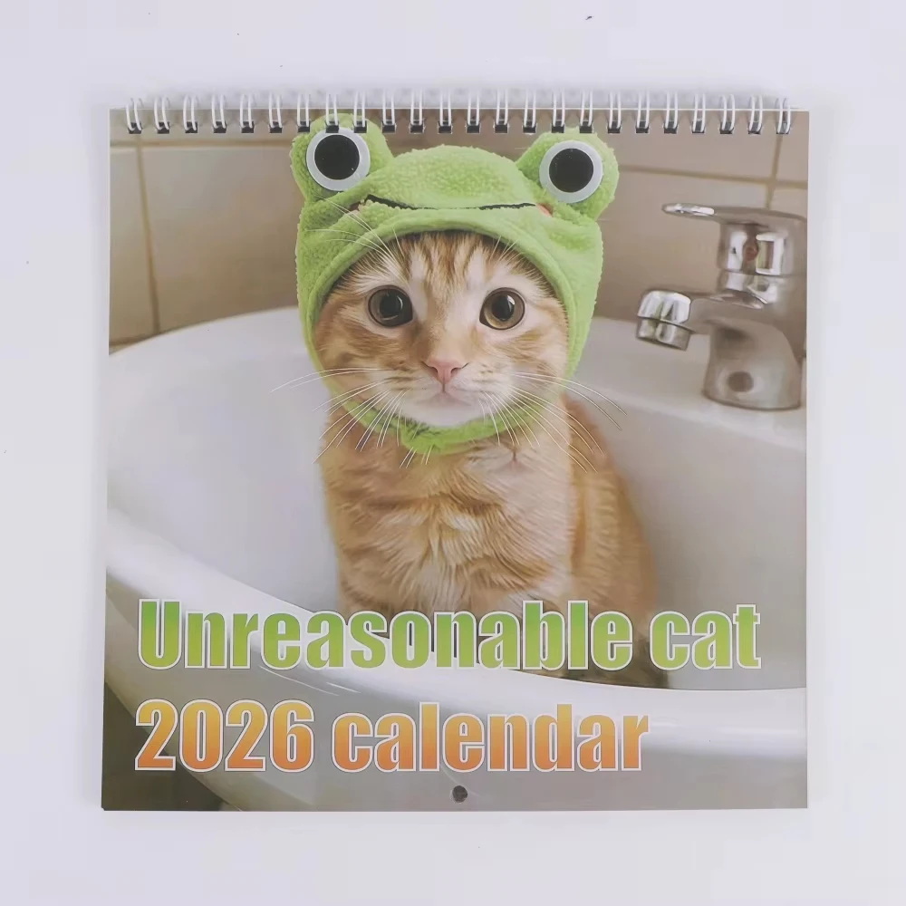 

2026 Cute Cat Calendar Monthly and Daily Planner with Adorable Frog-Eyed Kitten Design Funny Family Planner