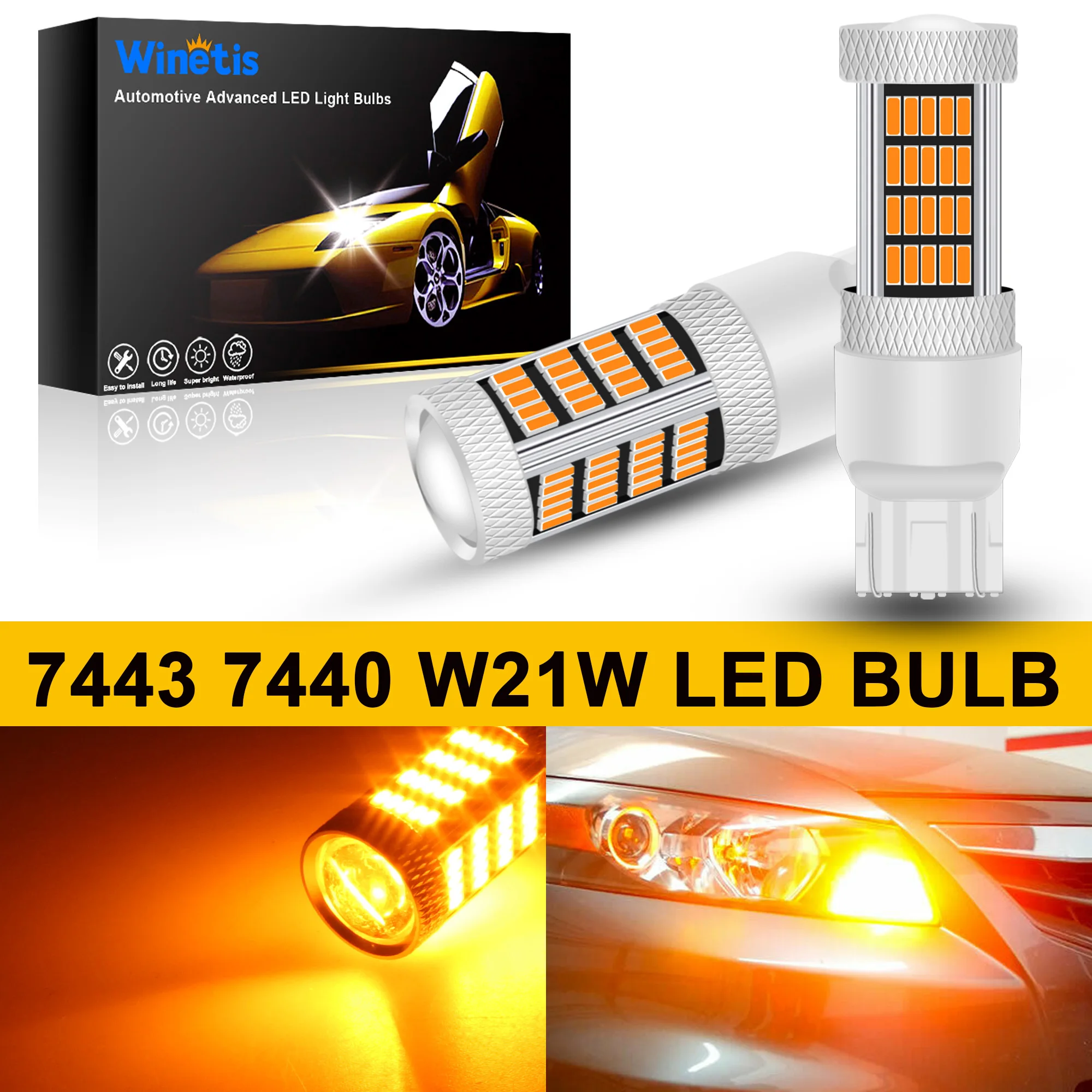 

Winetis 2X LED Turn Signal Lights Tail Lights 7443 7440 T20 7440A LED Bulbs Amber Yellow Bright 7441 7444 7444NA W21W LED Bulbs