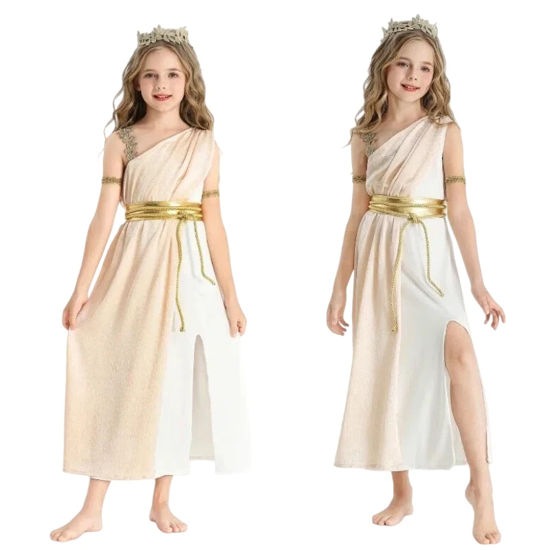 

Greek Goddess Cosplay Egypt Queen Costume Medieval Long Dress Stage Performance Clothes Role Play Outfit for Women Girls