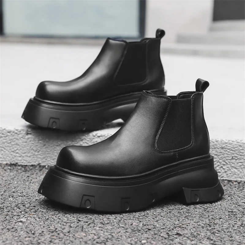 

mens casual punk hip hop chelsea boots black stylish genuine leather shoes cowboy platform boot designer handsome ankle botas