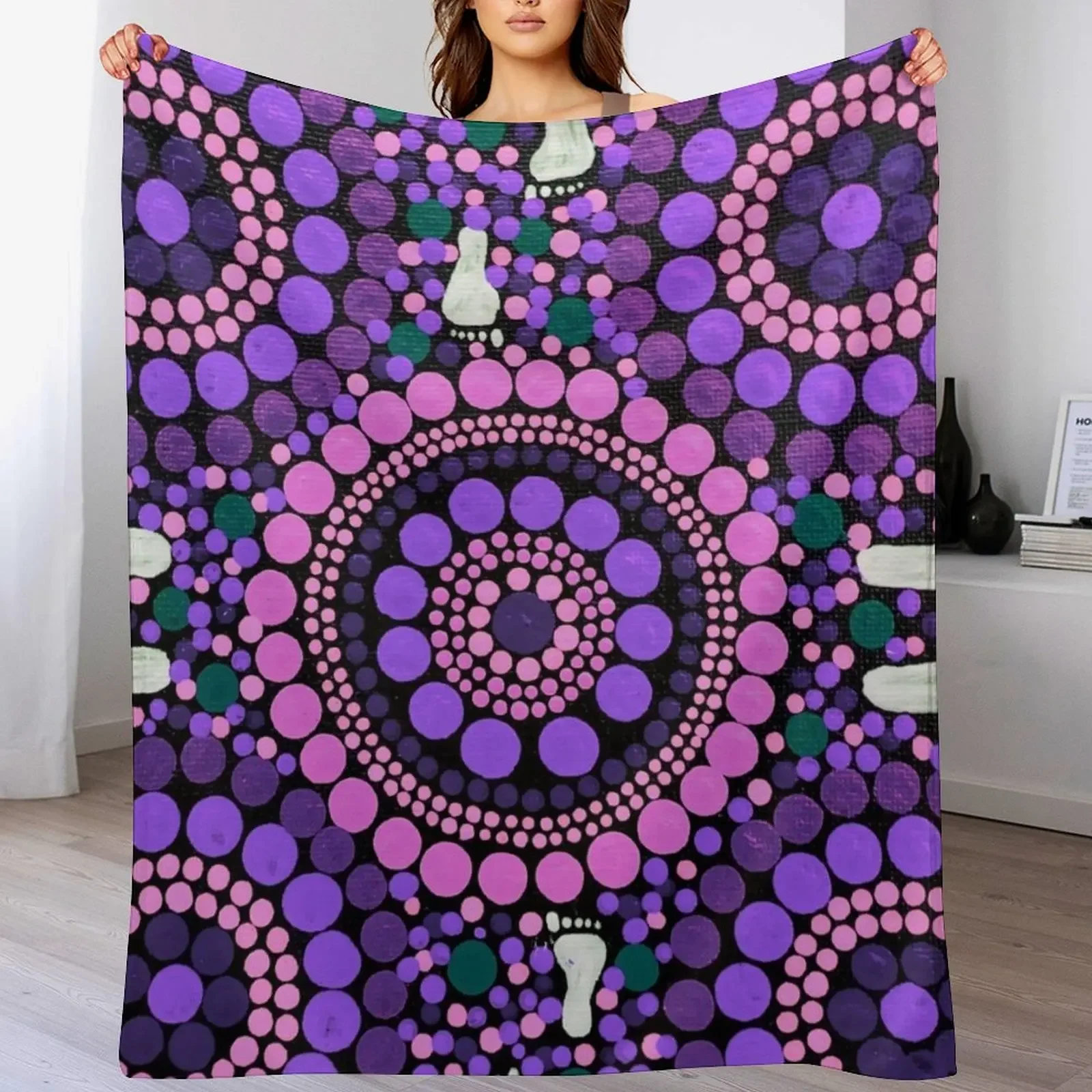Aboriginal Art Purple Desert Walk Throw Blanket Color Fast Cozy Throw Blanket