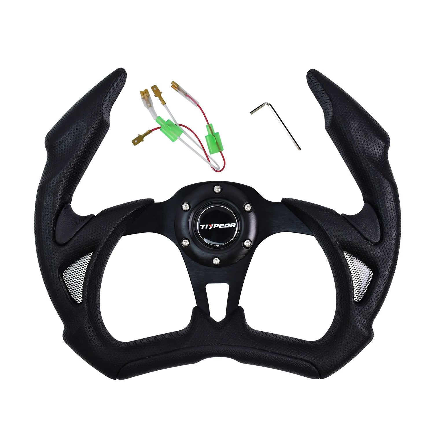 

TIYPEOR 350mm Halloween Style Black PU/PVC Flat Bracket Universal Car Steering Wheel for Racing Simulated Cars