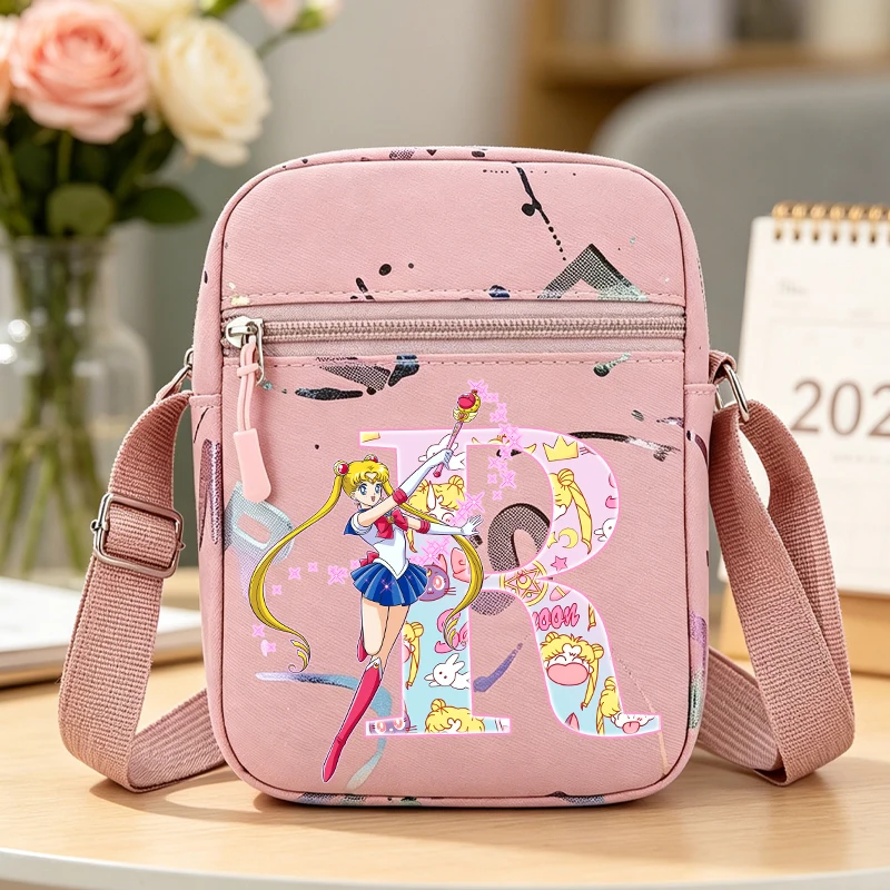 

Sailor Moons Shoulder Bag for Women New Kawaii Letter A-Z Crossbody Bags Girls Outdoor Sports Travel Phone Pouch Student Gift
