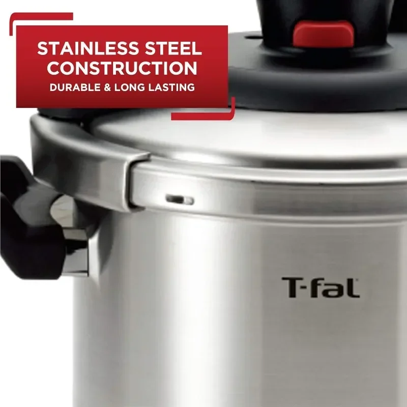 Steel Pressure Cooker 6.3 Quart, Induction , Secure locking System, One Hand System, Recipe Book Included, Cookware