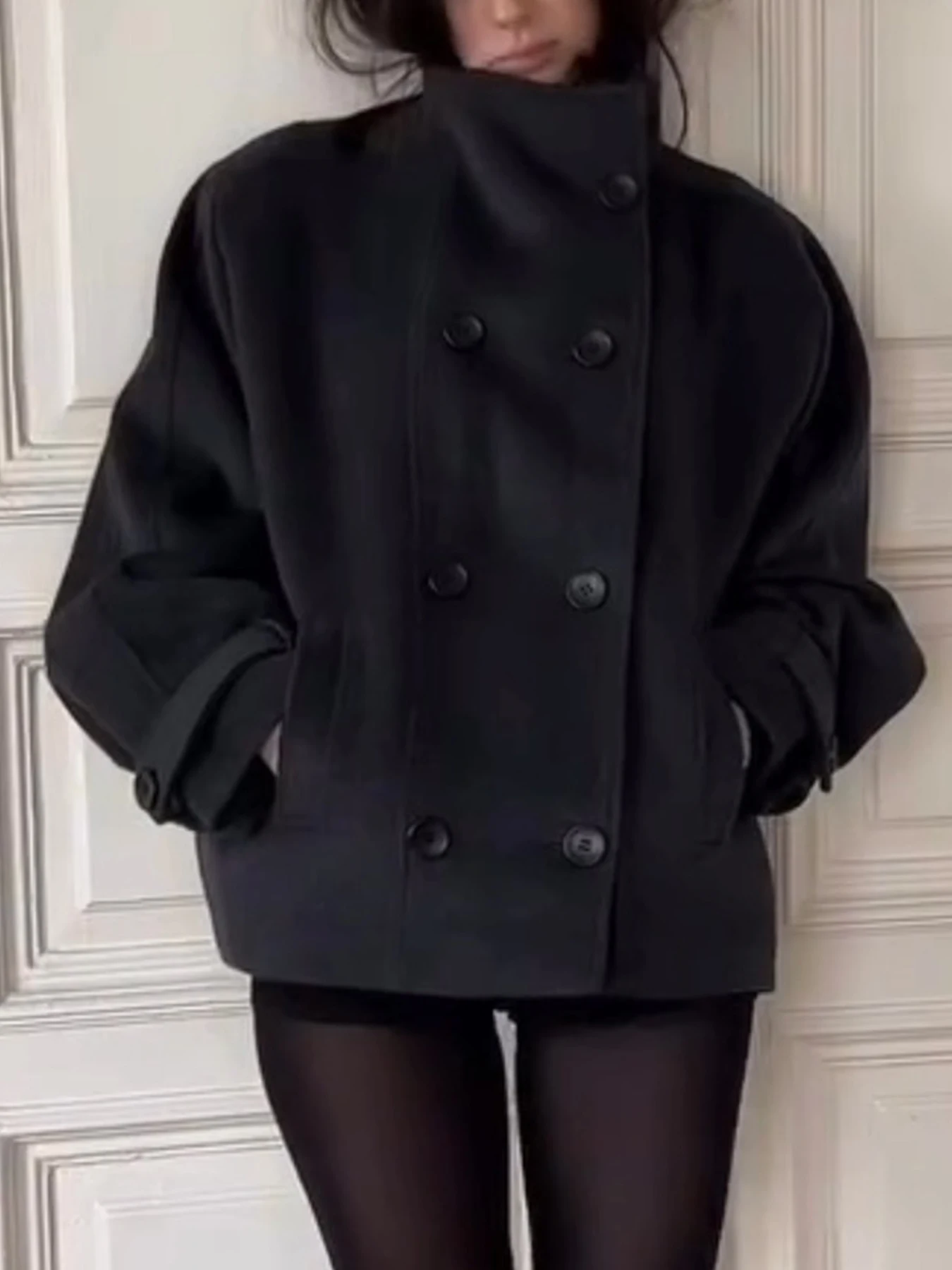 Modischer Rollkragen-Wollmantel im Street-Temperament, Doppelreihiges Design, Retro-Trend, Neuer Warmer Damenmantel für Herbst/Winter