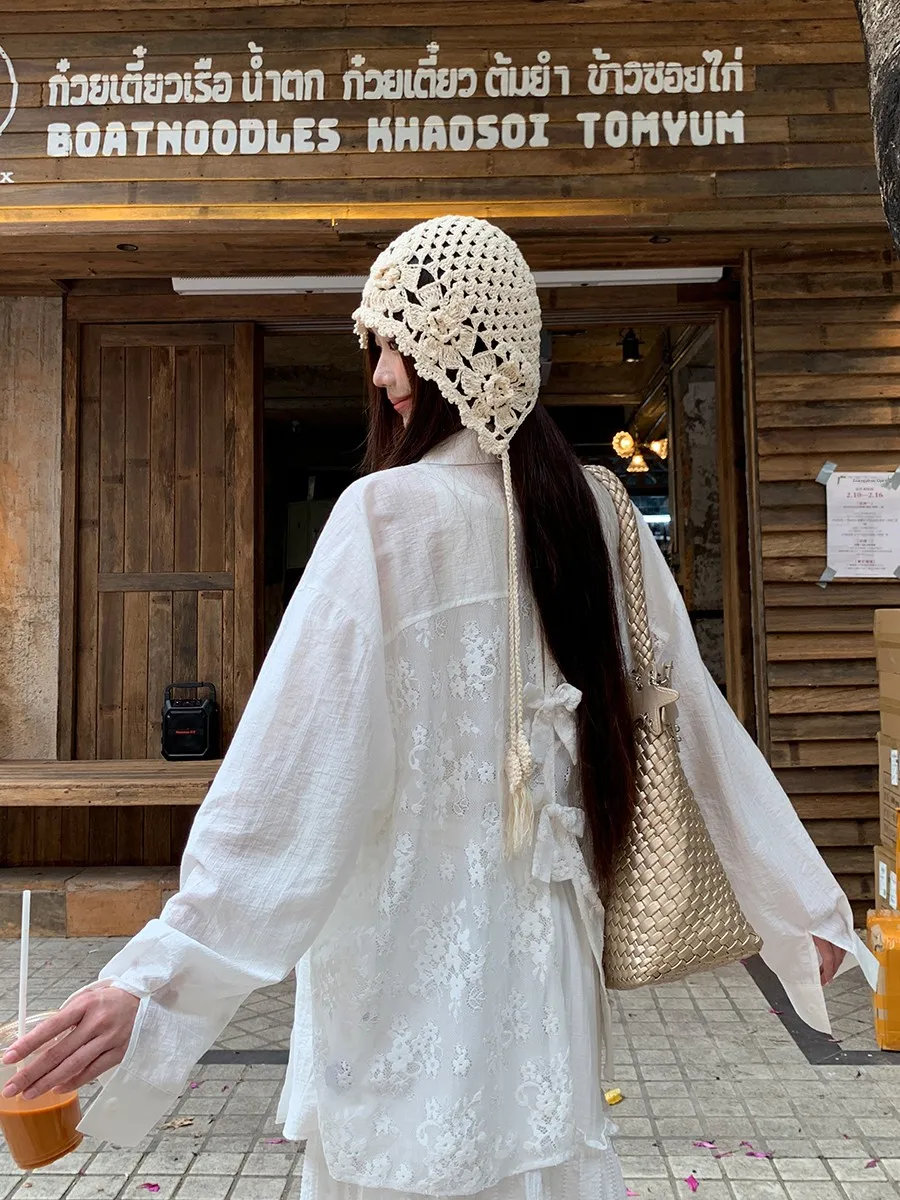 قبعة صوفية أنيقة محبوكة للنساء بلون بيج بأسلوب عصري مناسبة لجميع المواسم قبعة محبوكة مستديرة من الأعلى قبعة ربيعية عصرية