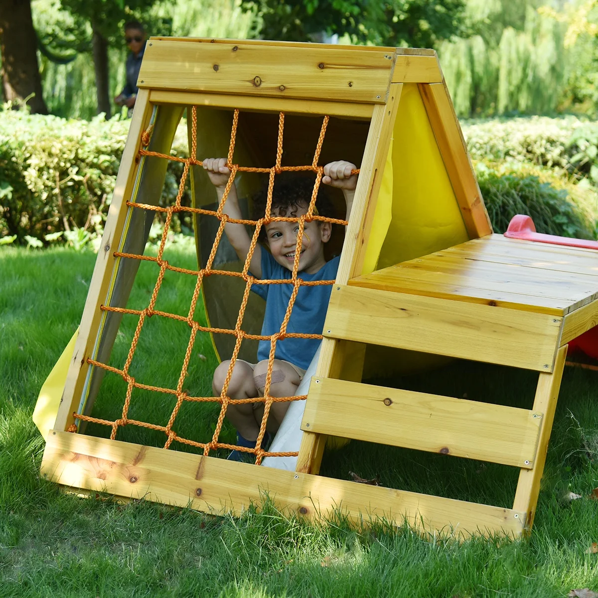 Kids Outdoor Wooden Playhouse - Kinder-Holz-Spielhaus-Set für Draußen mit Rutsche für
