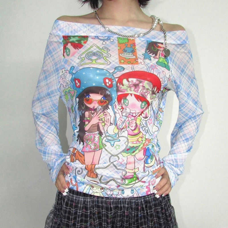 

ropa mujer графические футболки Spice Girl с рисунком щенка, клетчатый узор, футболка с длинными рукавами, женская одежда, ropa de mujer