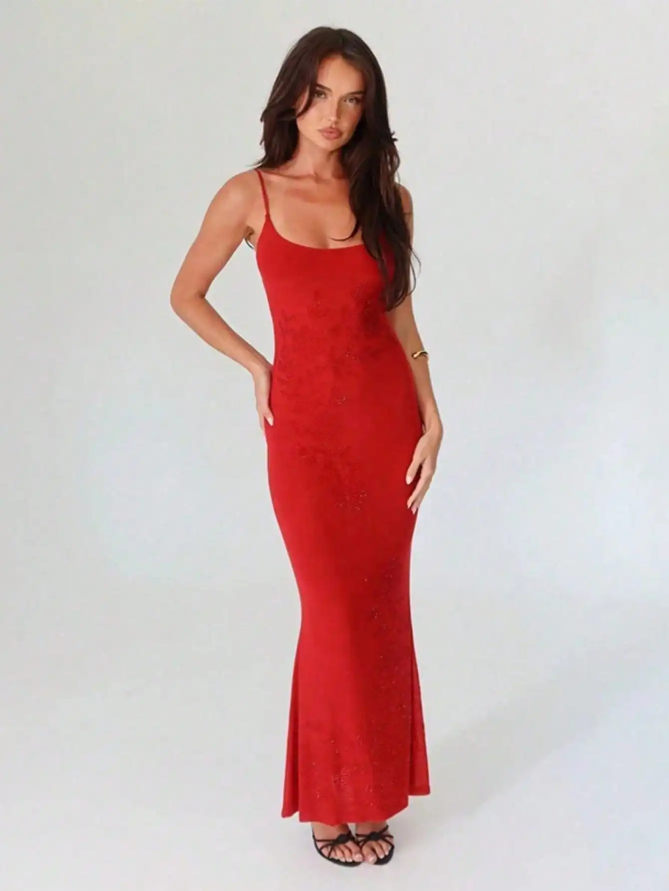 

Rhinestone Evening Gown: Fall New French Vacation Sequin Dress - Spaghetti Strap with Cross Back & Slim Fit Maxi