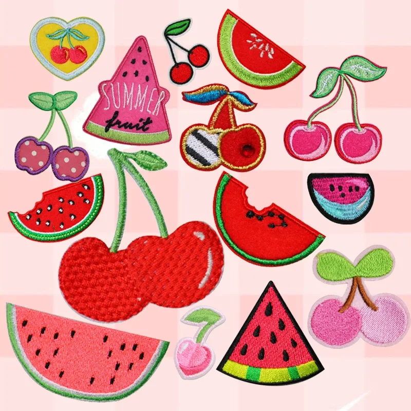 Summer Fruits Embroidery Iron on Patch Cartoon Watermelon Cherry Cloth Appliques Decorative Clothing Accessories Thermo Stickers