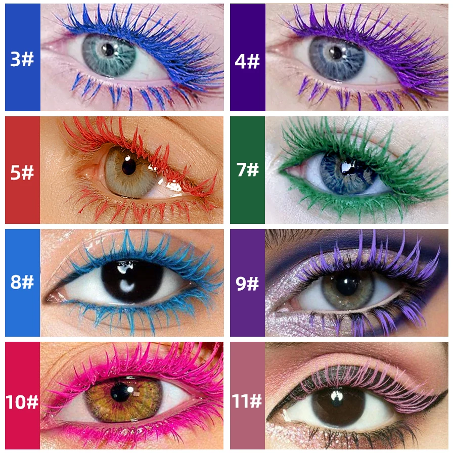 Mascara sottile colorato impermeabile ciglia arricciate ad asciugatura rapida ciglia multicolori trucco cosmetico blu verde a lunga durata