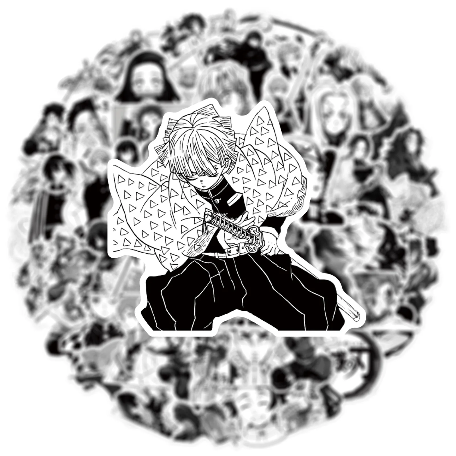 50 шт. черно-белые наклейки с героями мультфильмов «Убийца демонов», аниме Kimetsu No Yaiba, наклейки, игрушки, крутые граффити, скейтборд, велосипед