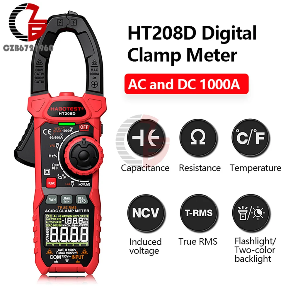 HT208 Digital Clamp Meter 1000A 1000V Multimeter AC DC True RMS Voltage Tester Amperimetrica Capacitance NCV Ohm Hz Tester