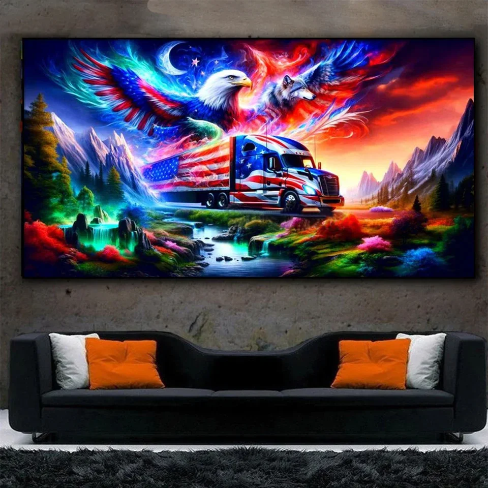 100x200cm DIY Diamond Painting Truck Eagle Wolf Jewelry cross stitch America Amazing scenery Diamond Embroidery Home Art