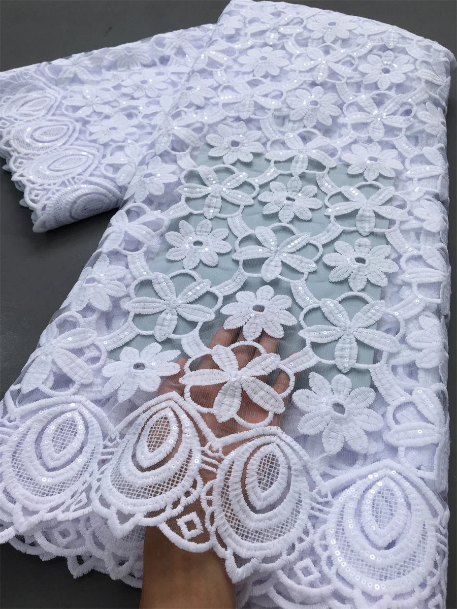 White African Guipure Cord Lace Sequins Fabrics High Quality Water Soluble Lace Embroidery Party Dresses For Women,5yards 4043