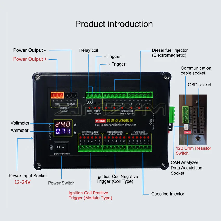 PD60 Fuel Injection Ignition Simulator Vehicle Computer Inspection Tester for Ignition Coil of Gasoline and Diesel Fuel Injector