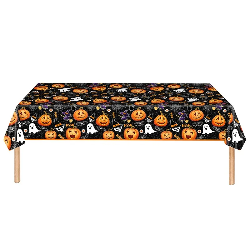 Durable Plastic Halloween Tablecloth 137x274cm with Pumpkin & Ghost Print, Waterproof and Perfect for Party Scene Decoration.