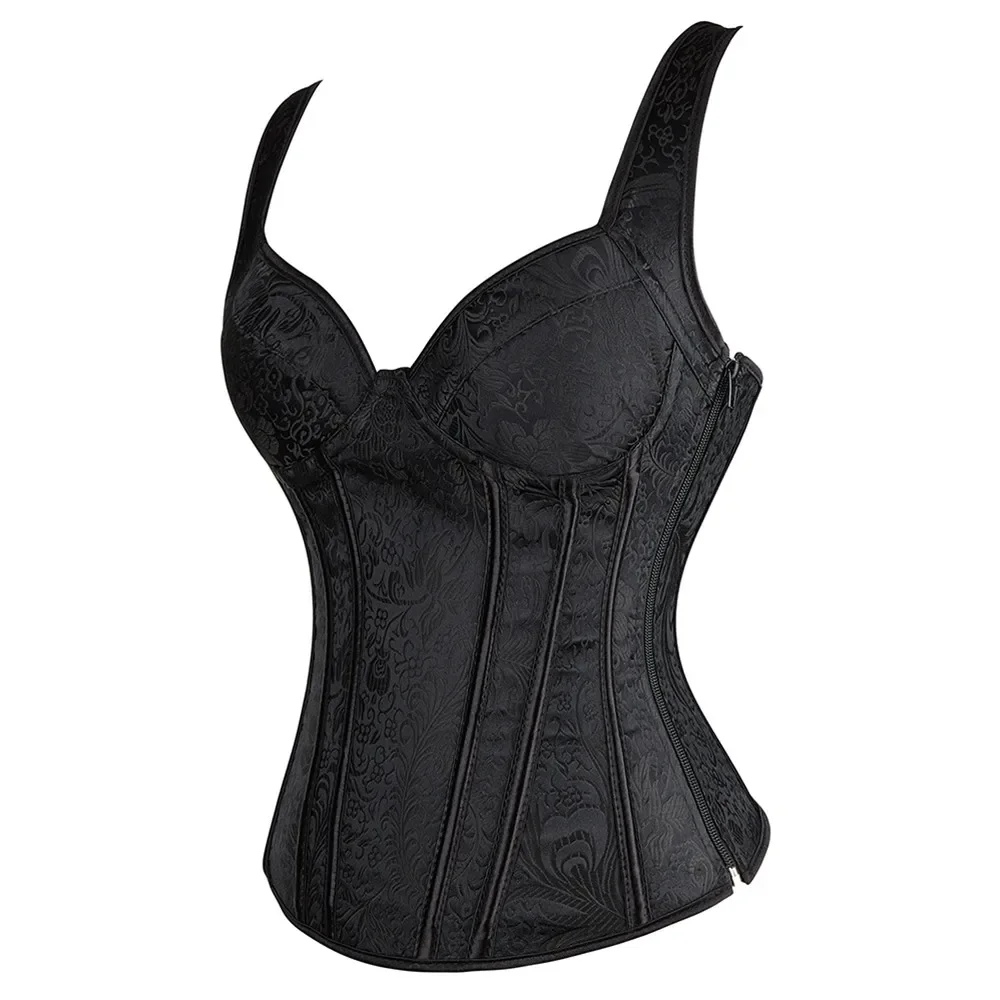 Women Corset with Straps Black Overbust Corsets Vest Vintage Steampunk Corsets and Bustiers Lace Up Boned Jacquard Corset Top