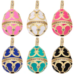 Juya Handicraft Luxury 18K Real Gold Plated Micro Pave Zircon Copper Material DIY Water Drop Oval Coloful Enamel Charms Supplies
