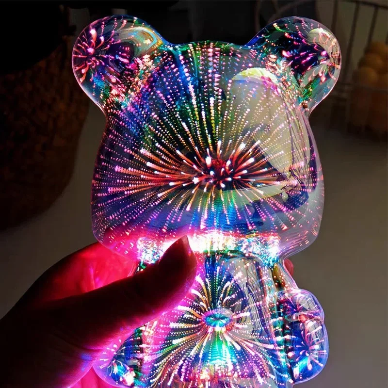 Lampu Malam Ambient Berbentuk Boneka Beruang dengan Speaker Bluetooth Audio Desktop Berwarna-warni Lampu Atmosfer Kamar Tidur yang Bersinar Hadiah Spesial untuk Teman