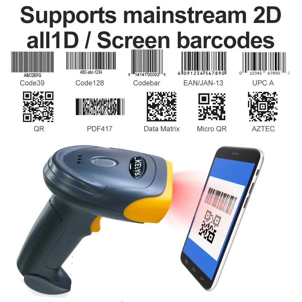 Barcode Scanner 2D QR Codes Reader Bluetooth Wireless Portable Handheld Barcode Reader Fast Accurate Reading Shops Inventory W8