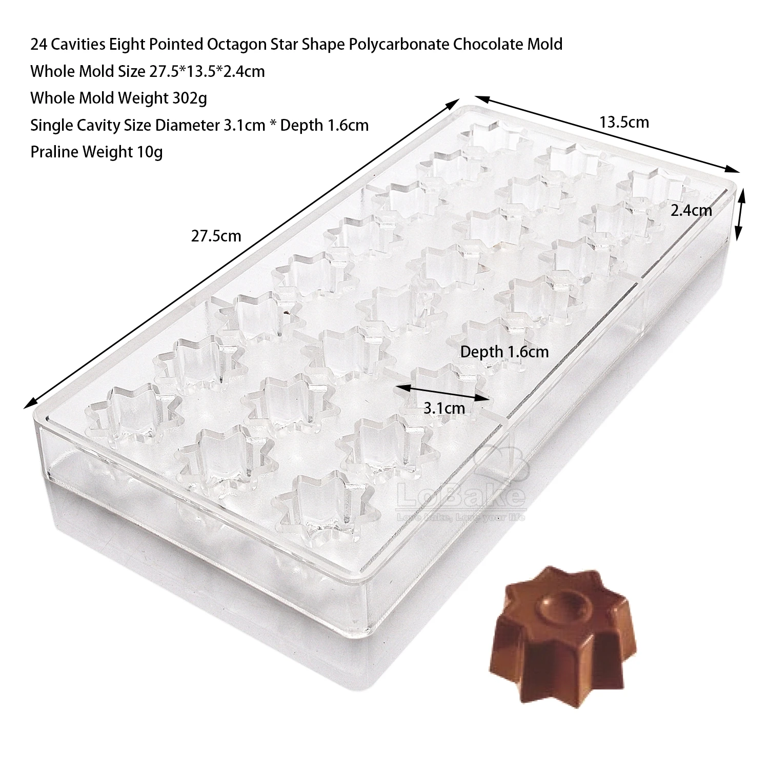 24 Wells Octagon Star Shape Polycarbonate Chocolate Mold Candy Sugarcraft Making Ice Cube Maker DIY Baking Supplies