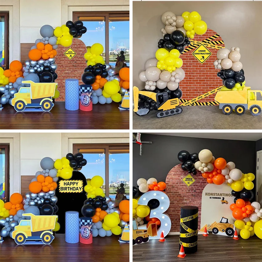 

Двусторонний фон-арка Chiara с дизайном кирпичной стены и экскаватора для детского дня рождения, вечеринки в честь рождения ребенка, декор для фотозоны