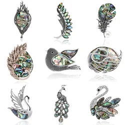 Shell Swan Brooches for Women Unisex Feather Pins Dove Accessories Peacock Model Office Party Friends Gift