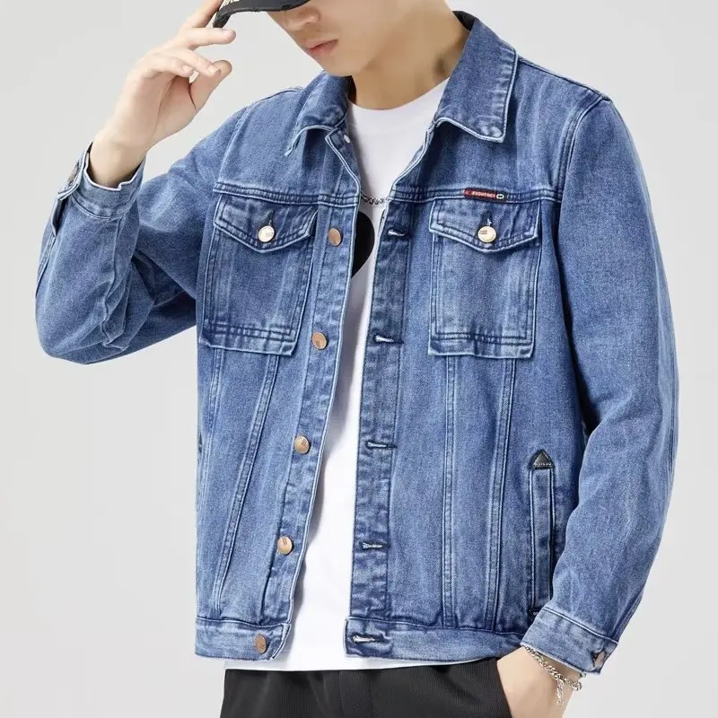 Veste Courte en Denim Noir pour Homme, Combinaison en Jean, Coupe-Vent Décontracté, Salopette à Poches, Bomber, Streetwear, Vêtements d'Extérieur, 2024