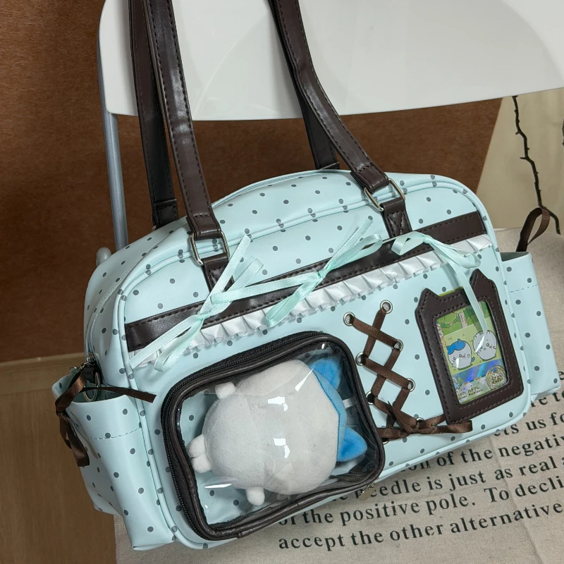Anime Ita-Tasche mit transparentem Sichtfenster, Schultertasche mit Polka-Dot-Muster, Schleifen- und Spitzenbesatz, süße Lolita-Handtasche für Mädchen – Detail 2