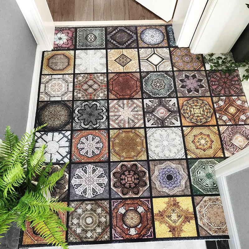 

Retro Print Plaid Pattern Doormat Large Entryway Rugs Non-Slip Front Door Mats Outdoor Indoor Waterproof Easy Clean Entrance Mat
