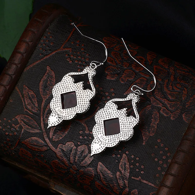 Square S925 Retro Silver color Earrings Brincos for Charm Women Mujer Oreja Bizuteria Peridot Gemstone garnet Earrings Orecchini - Image 4
