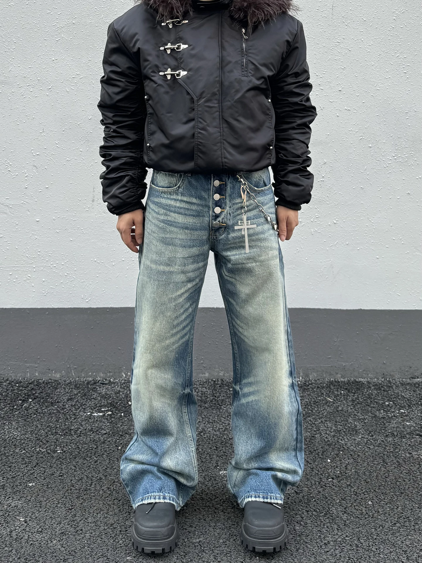 

Ретро-джинсы в американском стиле с пуговицами, свободного кроя, прямые, широкие, длинные брюки для мужчин и женщин