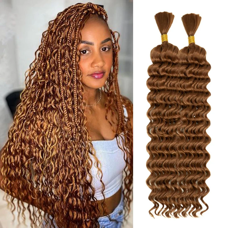 

24 Inch Deep Wave Bulk Hair for Braiding No Weft Micro Long Synthetic Wavy Braiding Hair Extensions for Braids Boho Wet and Wave