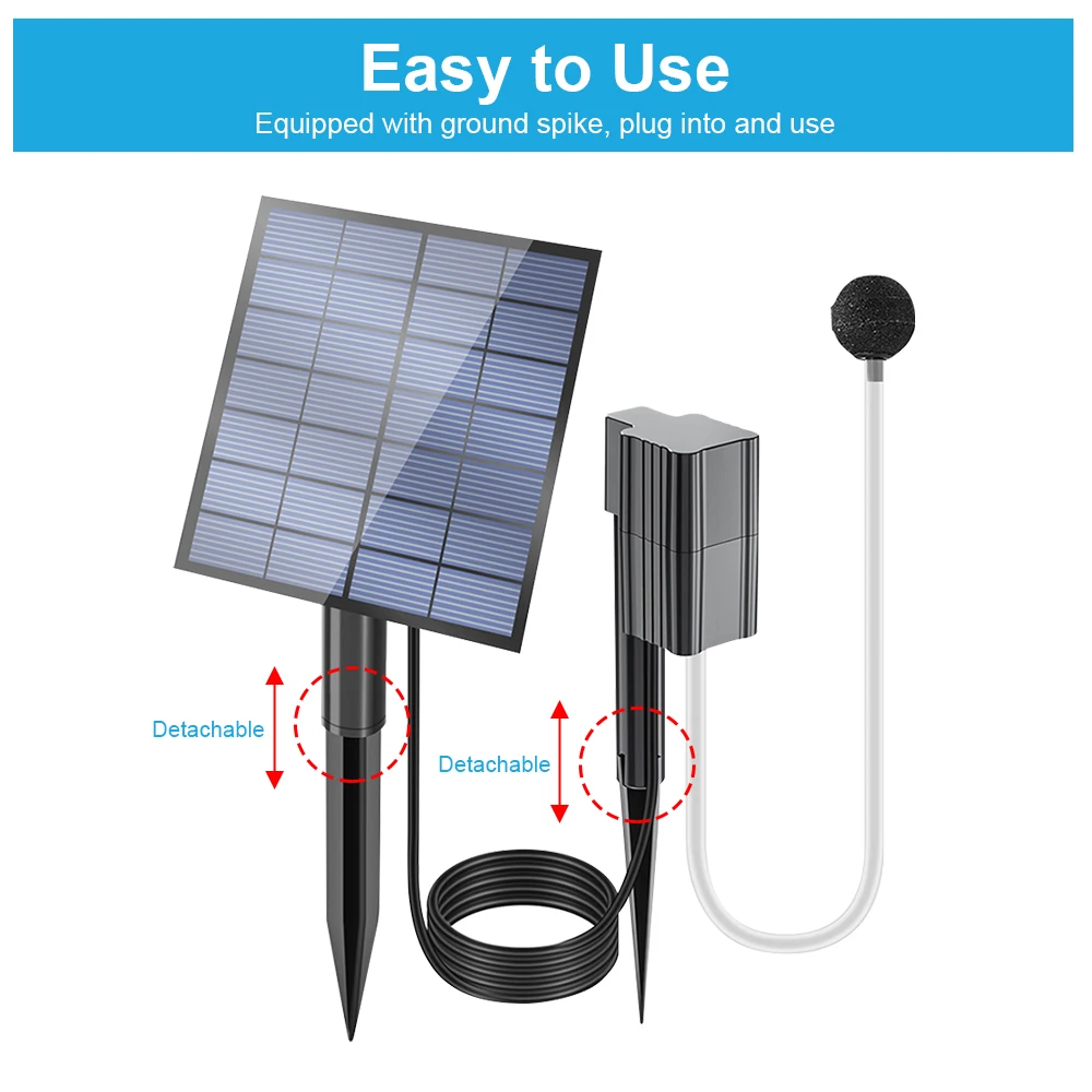 Solar Powered Pond Aerator 2.5W 7V 0.6L Min Air Pump With Air Stone And Ground Stake For Garden Fish Pond Hydroponic Use