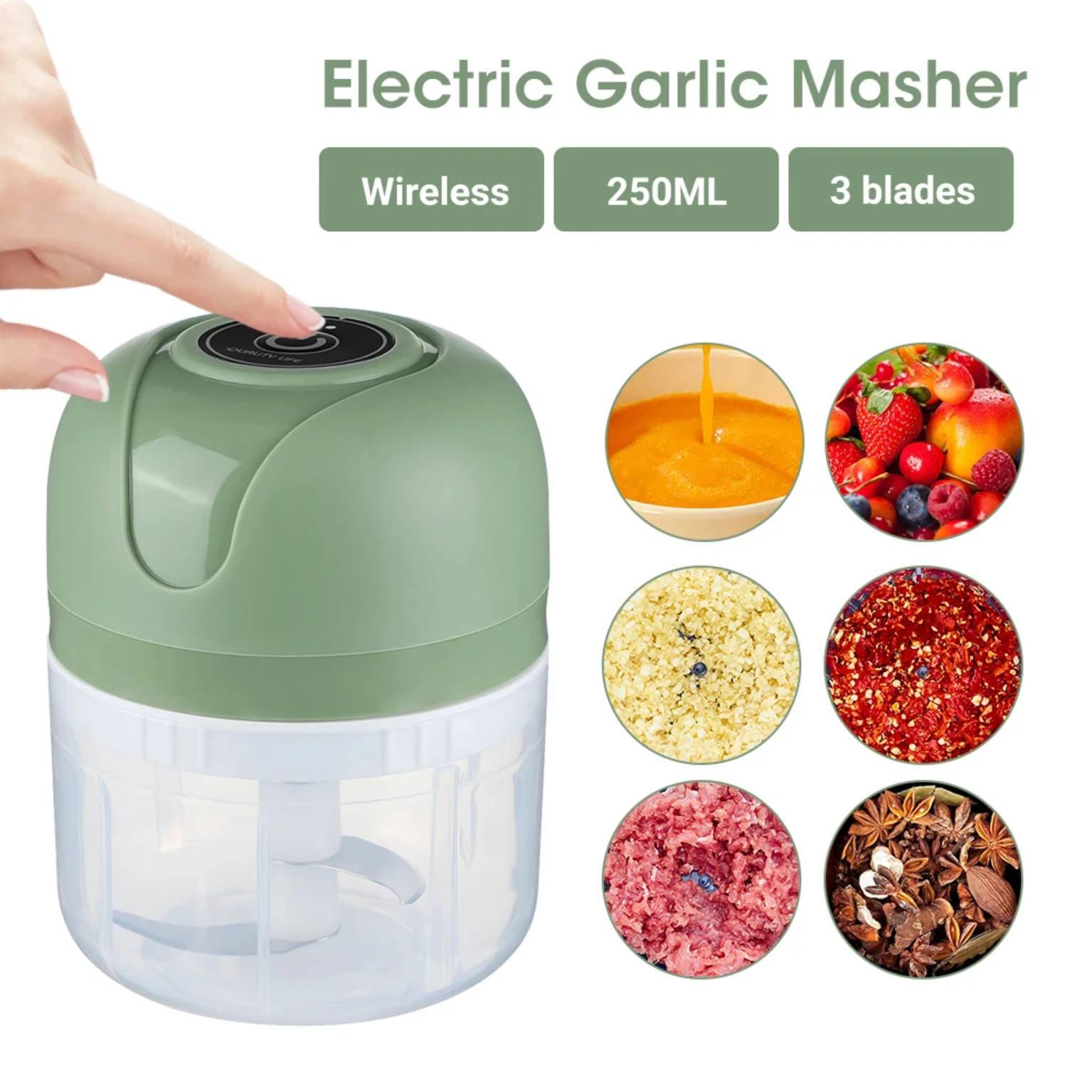 

250ml Garlic Masher Crusher, Portable Garlic Chopper, USB Food Processor Kitchen Kitchen Gadgets Wireless Garlic Beater