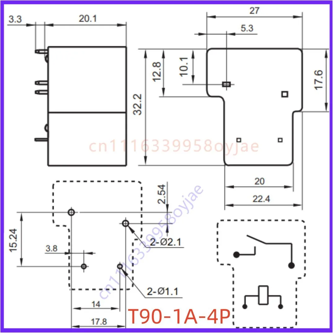 10PCS Relay for MPQ1-S-112D-A T90-1A-4P 12V 30A 4Pin SPST-NO New