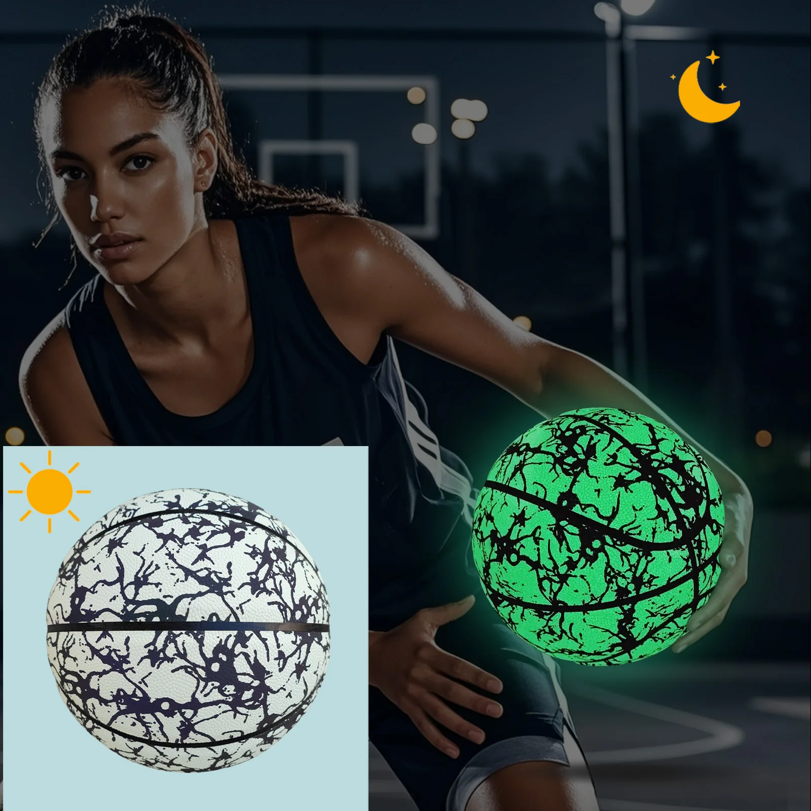 ティーンの男の子向けの光る発光レザーバスケットボール - 光るグリーンの屋内&屋外のナイトボールゲーム - スポーツグッズ&男の子&女の子へのギフトに最適